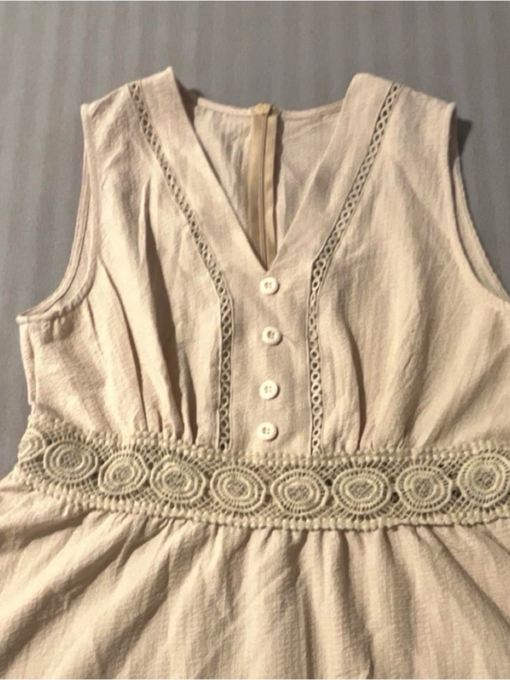 Vintage Cream Lace-Trim Sleeveless Tunic